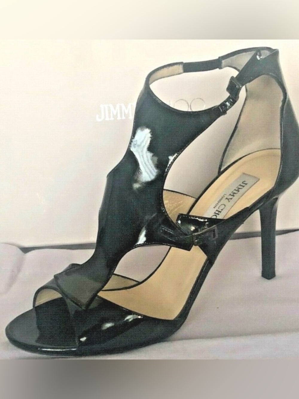 Jimmy Choo Black Patent Leather Lotus Strappy High Heels